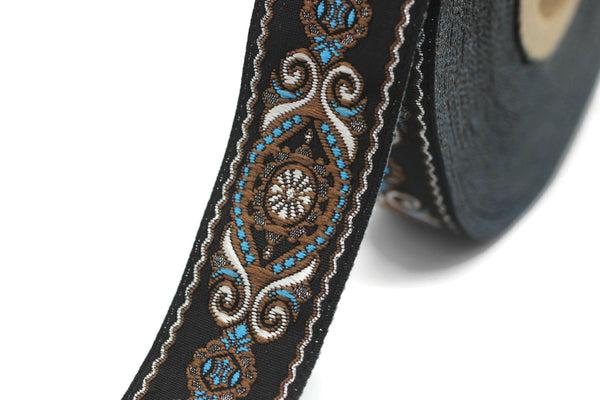 25 mm Blue&Brown Jacquard trims (0.98 inches), jacquard, Decorative Craft Ribbon, Sewing trim, woven trim, embroidered ribbon, 25950
