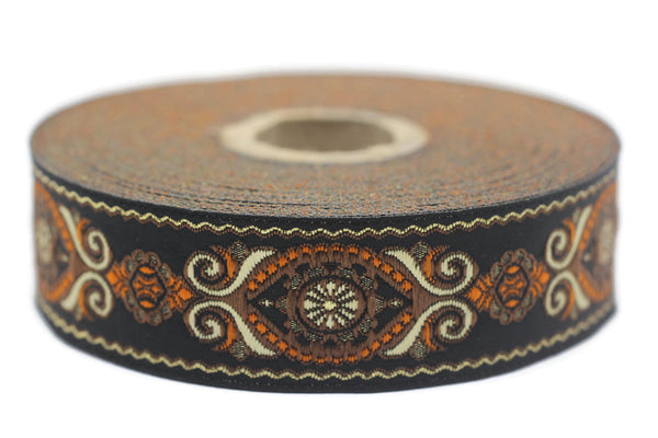 25 mm Brown&Black Jacquard trims (0.98 inches), jacquard ribbons, Decorative Craft Ribbon, Sewing trim, woven trim, Vintage ribbon, 25950