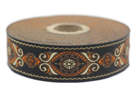 25 mm Brown&Black Jacquard trims (0.98 inches), jacquard ribbons, Decorative Craft Ribbon, Sewing trim, woven trim, Vintage ribbon, 25950