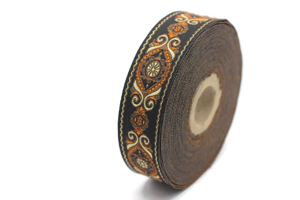 25 mm Brown&Black Jacquard trims (0.98 inches), jacquard ribbons, Decorative Craft Ribbon, Sewing trim, woven trim, Vintage ribbon, 25950