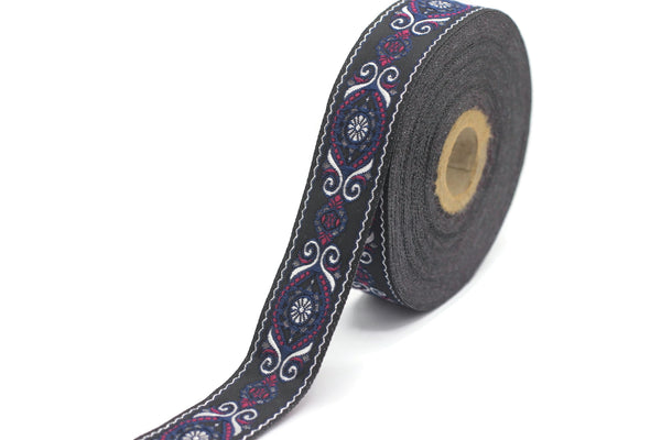 25 mm Blue&Pink Jacquard trims (0.98 inches), jacquard ribbon, Decorative Craft Ribbon, Sewing trim, woven trim, embroidered ribbon, 25950