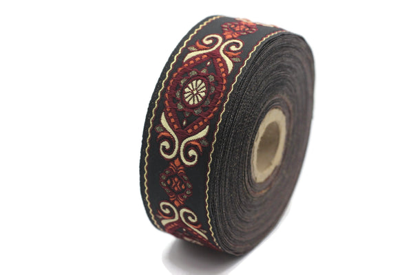 35 mm Red&Black Jacquard trims (1.37 inches), Jacquard Ribbons, Decorative Craft Ribbon, Sewing trim, woven trim, Vintage ribbon, 35950