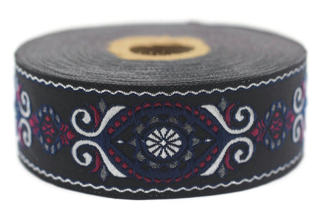 35 mm Blue&Pink Jacquard ribbon (1.37 inches), jacquard ribbon, Decorative Craft Ribbon, Sewing trim, woven trim, embroidered ribbon, 35950