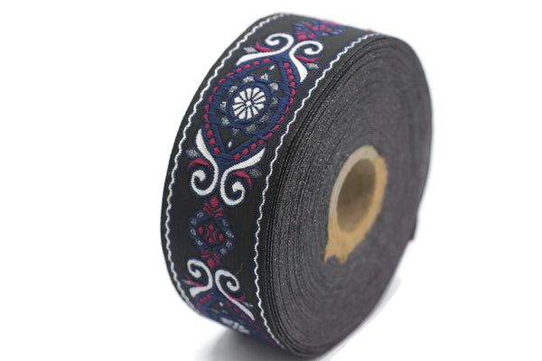 35 mm Blue&Pink Jacquard ribbon (1.37 inches), jacquard ribbon, Decorative Craft Ribbon, Sewing trim, woven trim, embroidered ribbon, 35950