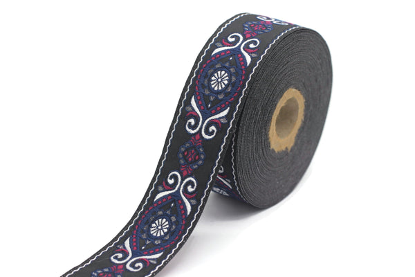 35 mm Blue&Pink Jacquard ribbon (1.37 inches), jacquard ribbon, Decorative Craft Ribbon, Sewing trim, woven trim, embroidered ribbon, 35950