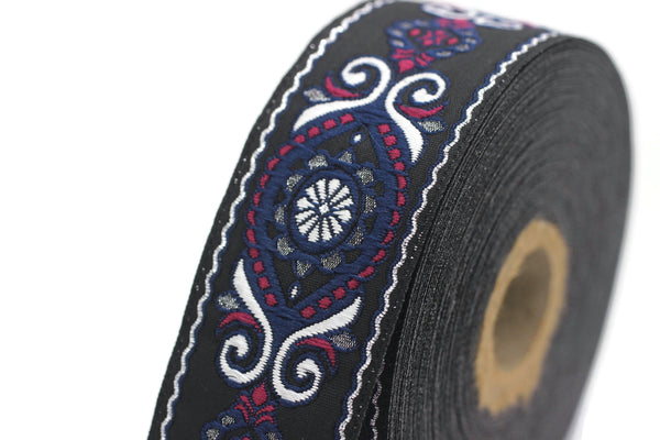 35 mm Blue&Pink Jacquard ribbon (1.37 inches), jacquard ribbon, Decorative Craft Ribbon, Sewing trim, woven trim, embroidered ribbon, 35950