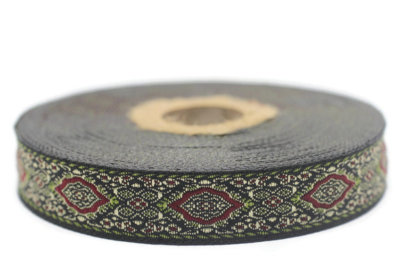 18 mm Light green Medieval Motive Woven Border (0.70 inches), jacquard ribbon, Embroidered ribbon, Sewing trim, Scroll Jacquard trim, 18589