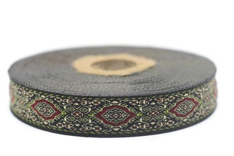 18 mm Light green Medieval Motive Woven Border (0.70 inches), jacquard ribbon, Embroidered ribbon, Sewing trim, Scroll Jacquard trim, 18589