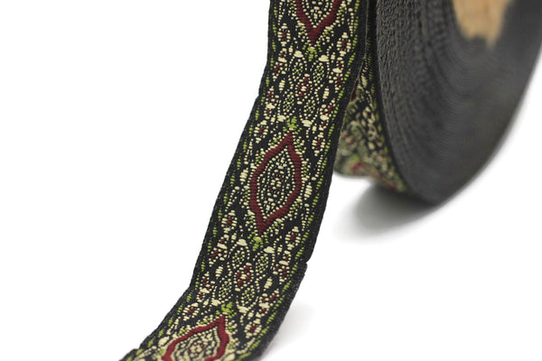 18 mm Light green Medieval Motive Woven Border (0.70 inches), jacquard ribbon, Embroidered ribbon, Sewing trim, Scroll Jacquard trim, 18589
