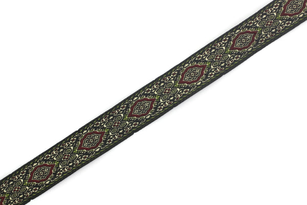 18 mm Light green Medieval Motive Woven Border (0.70 inches), jacquard ribbon, Embroidered ribbon, Sewing trim, Scroll Jacquard trim, 18589