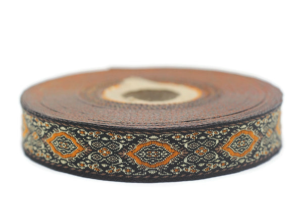 18 mm orange Medieval Motive Woven Border (0.70 inches), jacquard ribbon, Embroidered ribbon, Sewing trim, Scroll Jacquard trim, 18589