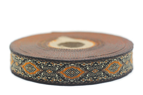 18 mm orange Medieval Motive Woven Border (0.70 inches), jacquard ribbon, Embroidered ribbon, Sewing trim, Scroll Jacquard trim, 18589