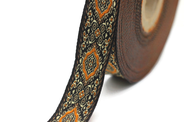 18 mm orange Medieval Motive Woven Border (0.70 inches), jacquard ribbon, Embroidered ribbon, Sewing trim, Scroll Jacquard trim, 18589