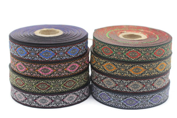 18 mm orange Medieval Motive Woven Border (0.70 inches), jacquard ribbon, Embroidered ribbon, Sewing trim, Scroll Jacquard trim, 18589