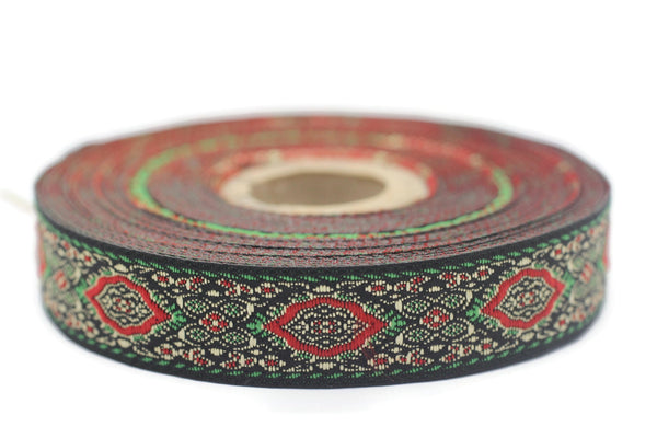 18 mm green Medieval Motive Woven Border (0.70 inches), jacquard ribbon, Embroidered ribbon, Sewing trim, Scroll Jacquard trim, 18589
