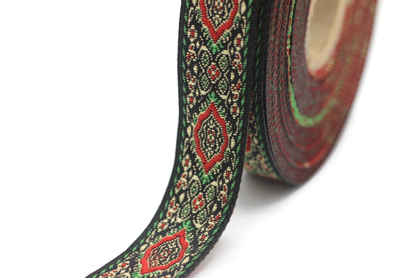 18 mm green Medieval Motive Woven Border (0.70 inches), jacquard ribbon, Embroidered ribbon, Sewing trim, Scroll Jacquard trim, 18589