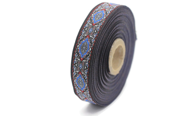 18 mm Blue Medieval Motive Woven Border (0.70 inches), jacquard ribbon, Embroidered ribbon, Sewing trim, Scroll Jacquard trim, 18589