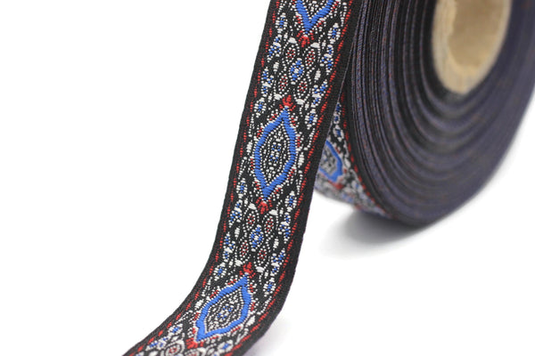 18 mm Blue Medieval Motive Woven Border (0.70 inches), jacquard ribbon, Embroidered ribbon, Sewing trim, Scroll Jacquard trim, 18589