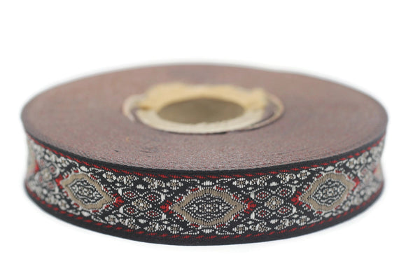 18 mm Red Medieval Motive Woven Border (0.70 inches), jacquard ribbon, Embroidered ribbon, Sewing trim, Scroll Jacquard trim, 18589