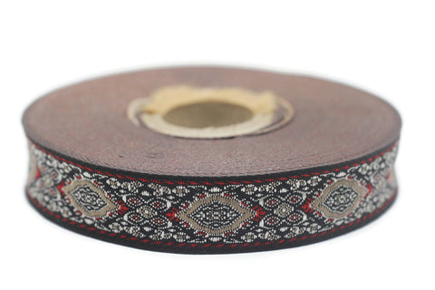 18 mm Red Medieval Motive Woven Border (0.70 inches), jacquard ribbon, Embroidered ribbon, Sewing trim, Scroll Jacquard trim, 18589