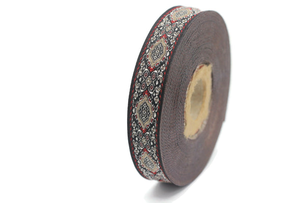 18 mm Red Medieval Motive Woven Border (0.70 inches), jacquard ribbon, Embroidered ribbon, Sewing trim, Scroll Jacquard trim, 18589