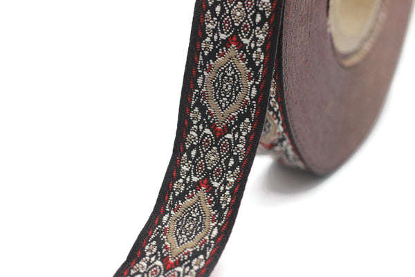 18 mm Red Medieval Motive Woven Border (0.70 inches), jacquard ribbon, Embroidered ribbon, Sewing trim, Scroll Jacquard trim, 18589