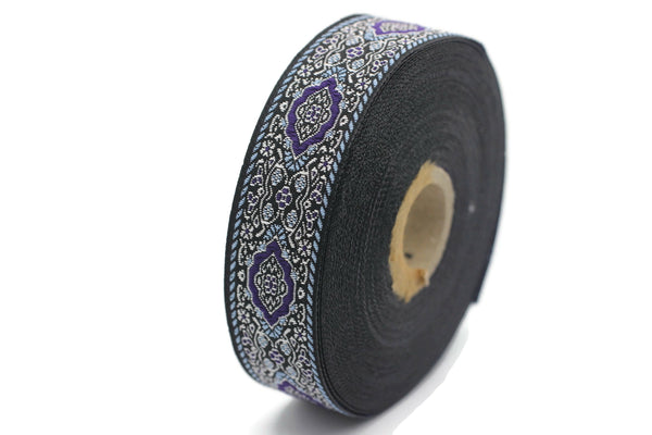 25 mm purple Medieval Motive Woven Border (0.98 inches), jacquard ribbon, Embroidered ribbon, Sewing trim, Scroll Jacquard trim, 25589