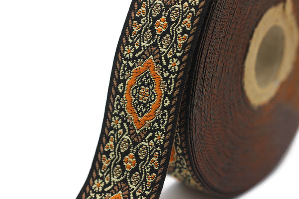 25 mm orange Medieval Motive Woven Border (0.98 inches), jacquard ribbon, Embroidered ribbon, Sewing trim, Scroll Jacquard trim, 25589