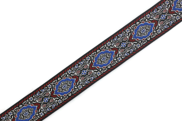 25 mm Blue Medieval Motive Woven Border (0.98 inches), jacquard ribbon, Embroidered ribbon, Sewing trim, Scroll Jacquard trim, 25589