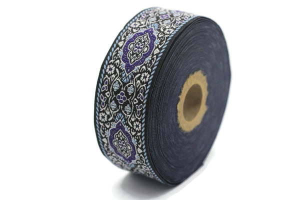 35 mm Purple Medieval Motive Woven Border (1.37 inches), jacquard ribbon, Embroidered ribbon, Sewing trim, Scroll Jacquard trim, 35589