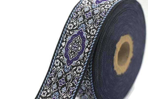 35 mm Purple Medieval Motive Woven Border (1.37 inches), jacquard ribbon, Embroidered ribbon, Sewing trim, Scroll Jacquard trim, 35589