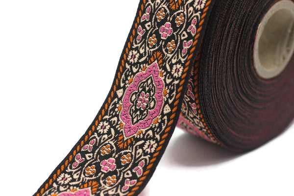 35 mm Pink Medieval Motive Woven Border (1.37 inches), jacquard ribbon, Embroidered ribbon, Sewing trim, Scroll Jacquard trim, 35589