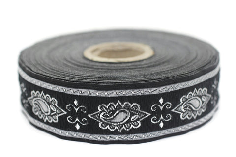 25 mm Grey medieval Motive ribbon (0.98 inches), renaissance trim, otantic ribbon, jacquard ribbons, fabric ribbon, vintage trim, 25907