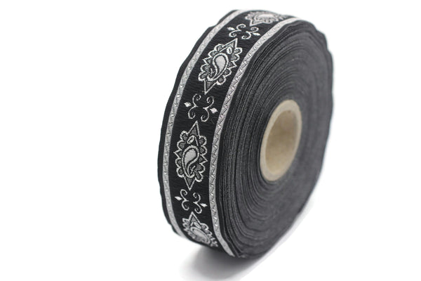 25 mm Grey medieval Motive ribbon (0.98 inches), renaissance trim, otantic ribbon, jacquard ribbons, fabric ribbon, vintage trim, 25907