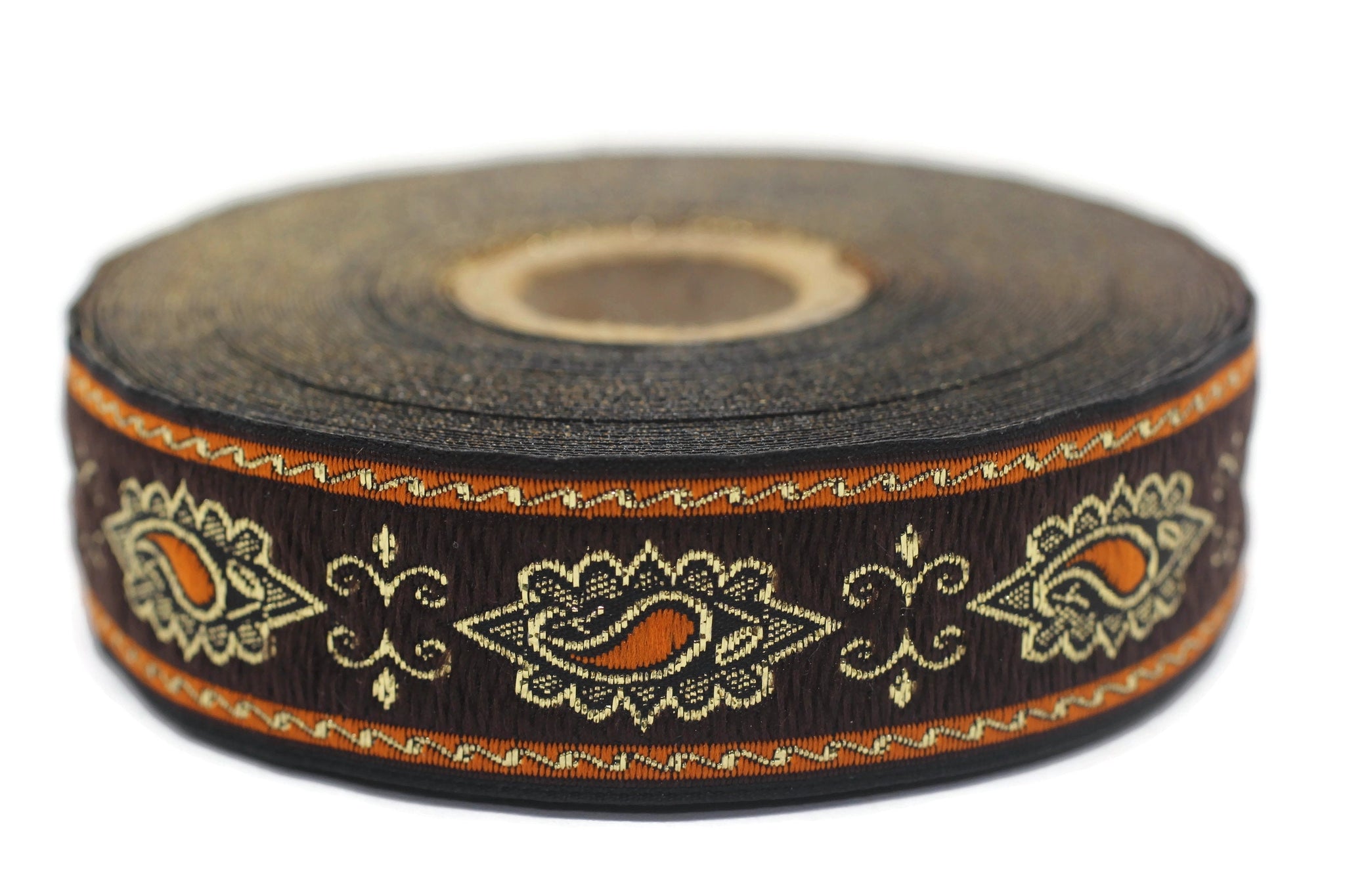 25 mm Orange medieval Motive ribbon (0.98 inches), renaissance trim, otantic ribbon, jacquard ribbons, fabric ribbon, vintage trim, 25907