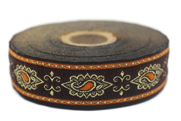 25 mm Orange medieval Motive ribbon (0.98 inches), renaissance trim, otantic ribbon, jacquard ribbons, fabric ribbon, vintage trim, 25907