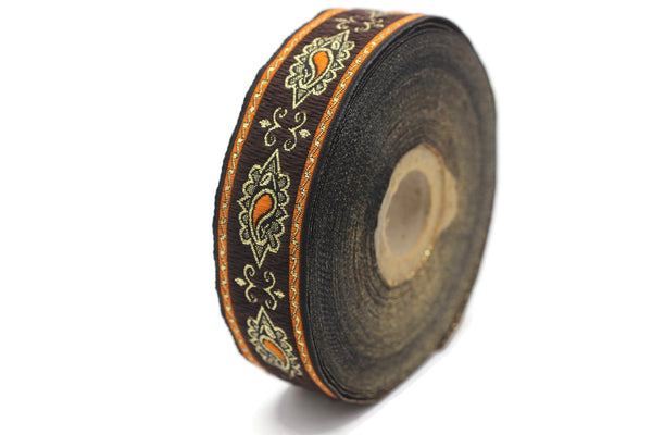 25 mm Orange medieval Motive ribbon (0.98 inches), renaissance trim, otantic ribbon, jacquard ribbons, fabric ribbon, vintage trim, 25907