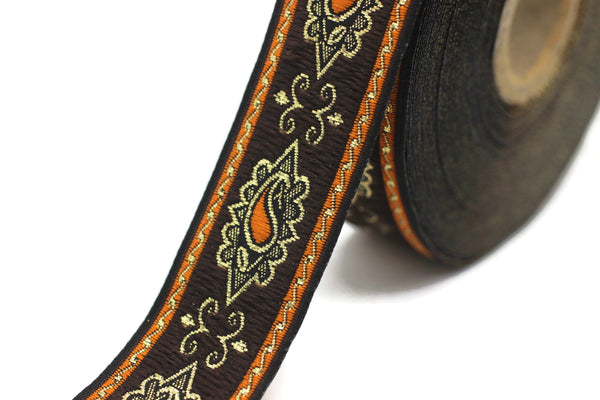 25 mm Orange medieval Motive ribbon (0.98 inches), renaissance trim, otantic ribbon, jacquard ribbons, fabric ribbon, vintage trim, 25907