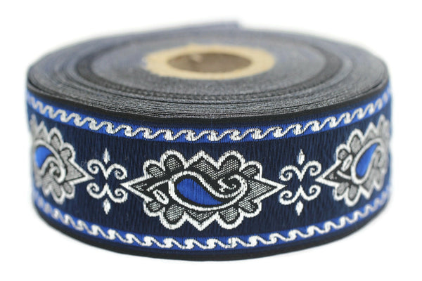 35 mm Royal Blue medieval ribbon (1.37 inches), renaissance trim, otantic ribbon, jacquard ribbons, fabric ribbon, vintage trim, 35907
