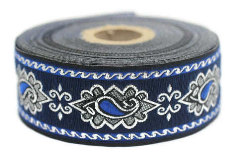 35 mm Royal Blue medieval ribbon (1.37 inches), renaissance trim, otantic ribbon, jacquard ribbons, fabric ribbon, vintage trim, 35907