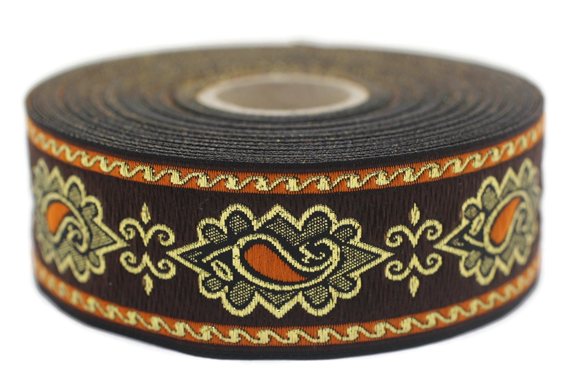 35 mm Orange medieval Motive ribbon (1.37 inches), renaissance trim, otantic ribbon, jacquard ribbons, fabric ribbon, vintage trim, 35907