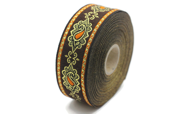35 mm Orange medieval Motive ribbon (1.37 inches), renaissance trim, otantic ribbon, jacquard ribbons, fabric ribbon, vintage trim, 35907