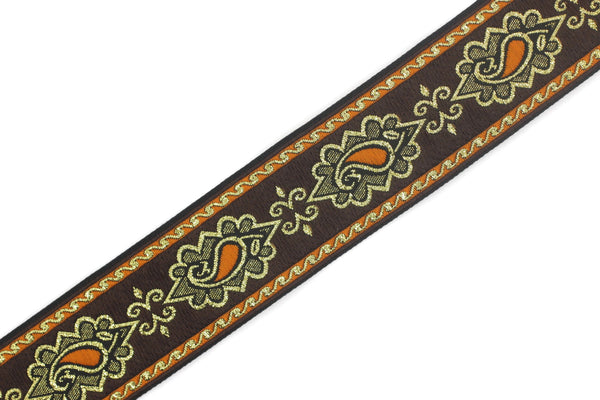 35 mm Orange medieval Motive ribbon (1.37 inches), renaissance trim, otantic ribbon, jacquard ribbons, fabric ribbon, vintage trim, 35907