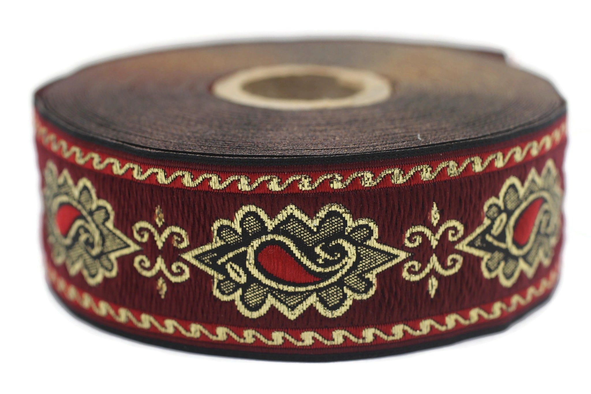 35 mm Red medieval Motive ribbon (1.37 inches), renaissance trim, otantic ribbon, jacquard ribbons, fabric ribbon, vintage trim, 35907