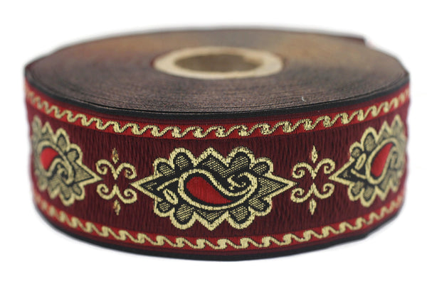 35 mm Red medieval Motive ribbon (1.37 inches), renaissance trim, otantic ribbon, jacquard ribbons, fabric ribbon, vintage trim, 35907