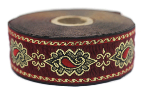 35 mm Red medieval Motive ribbon (1.37 inches), renaissance trim, otantic ribbon, jacquard ribbons, fabric ribbon, vintage trim, 35907