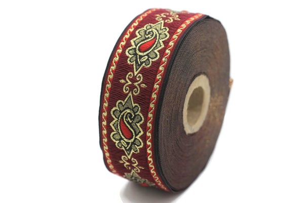 35 mm Red medieval Motive ribbon (1.37 inches), renaissance trim, otantic ribbon, jacquard ribbons, fabric ribbon, vintage trim, 35907