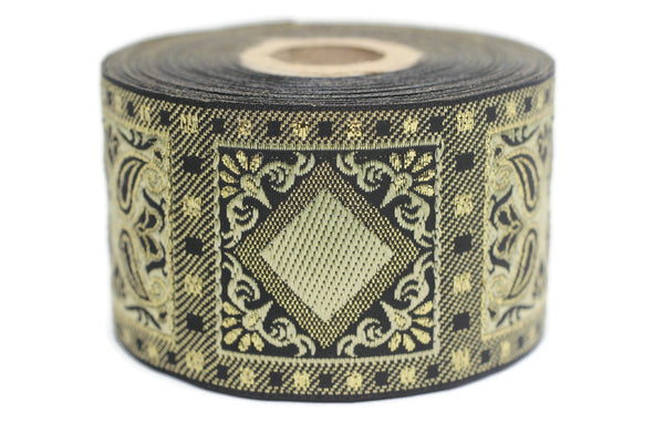50 mm Yellow Geometric Jacquard trim (1.96 inches), vintage Ribbon, Decorative Craft Ribbon, Sewing, Jacquard ribbon, Trim, 50587