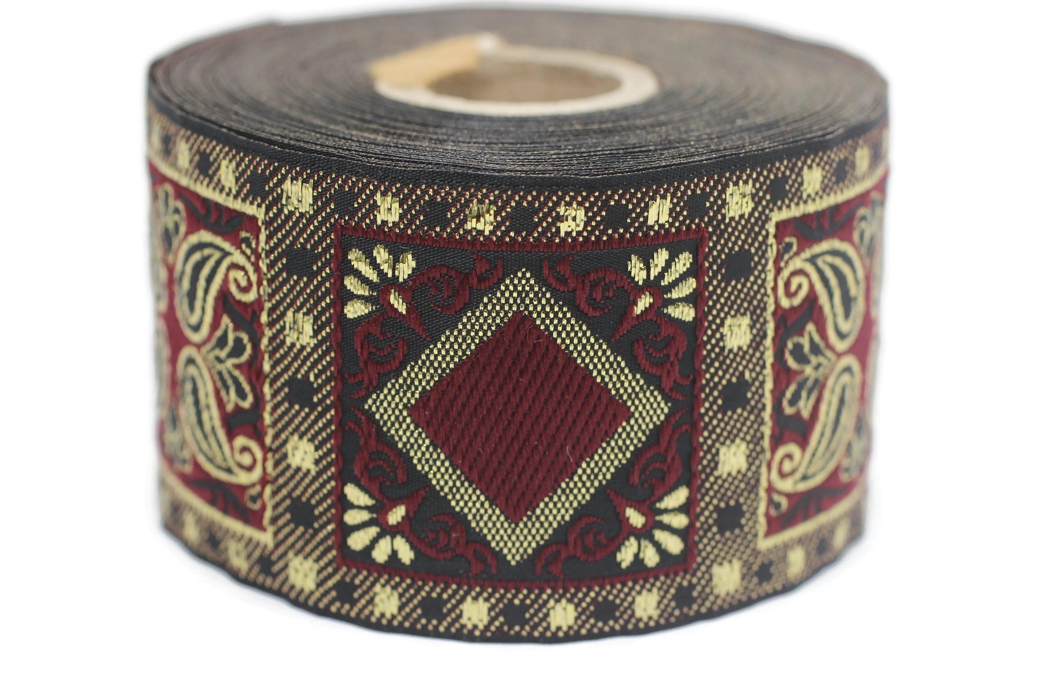 50 mm Red/Yellow Geometric Jacquard trim (1.96 inches), vintage Ribbon, Decorative Craft Ribbon, Sewing, Jacquard ribbon, Trim, 50587