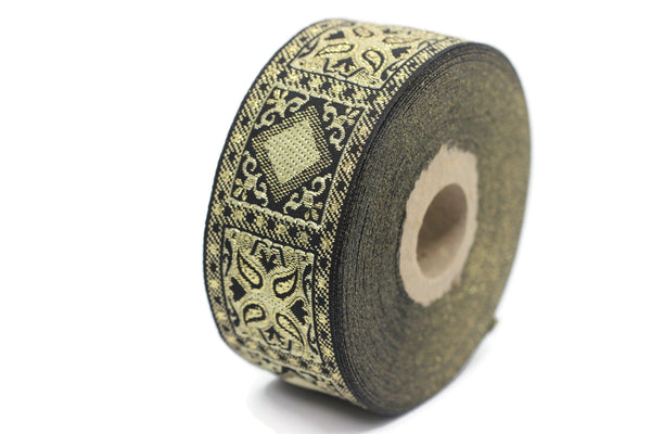 35 mm Yellow Geometric Jacquard trim (1.37 inches), vintage Ribbon, Decorative Craft Ribbon, Sewing, Jacquard ribbon, Trim, 35587